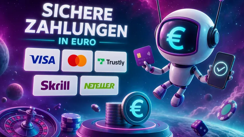 Logos der Zahlungsmethoden Visa, Trustly, Skrill und Neteller