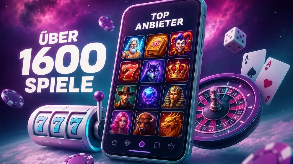 Raster mit Slot-Symbolen verschiedener Anbieter in der Spinaway Lobby