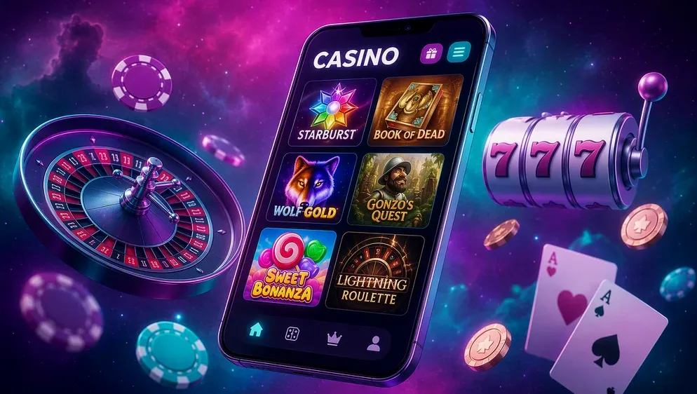 Smartphone zeigt die Spinaway Casino-Lobby auf mobilem Bildschirm